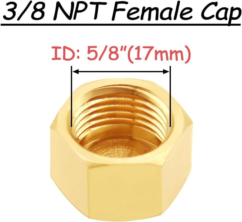 Uenede 4PCS Brass 3/8 Inch NPT Caps Outer Hex 3/8" NPT Female Thread Socket Pipe End Cap Plugs Fitting for Water/Oil/Gas - Image 2